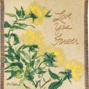 Love you Forever Yellow Floral Tapestry Throw
